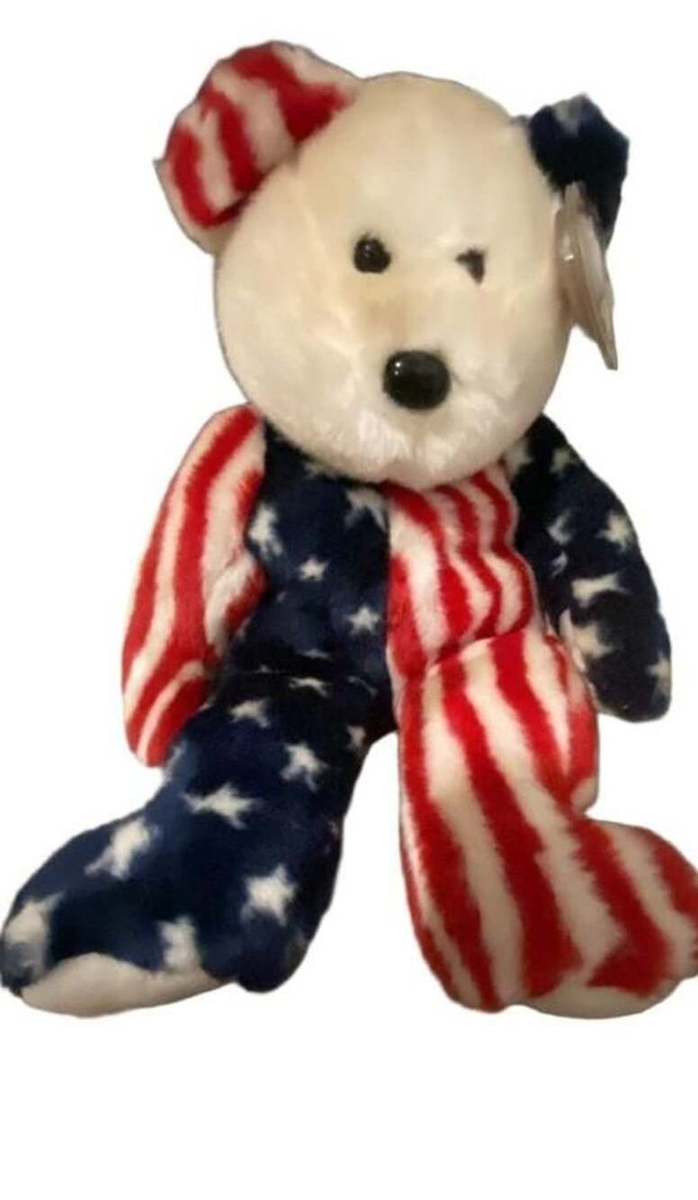 Retired “ Spangle “WHITE FACE the Patriotic bear  TY Beanie Buddy 12”
